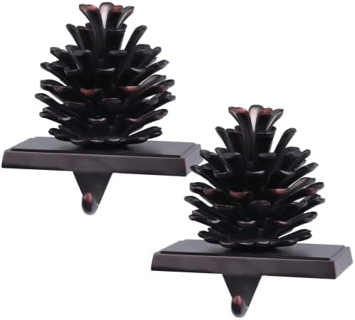 Hxezoc 2 Pack Pine Cone Christmas Stocking Holders, 3D Brown Metal