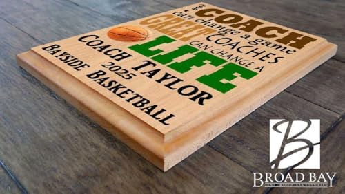 Broad Bay Personalized Basketball Coach Plaque - Solid Wood - 11in x