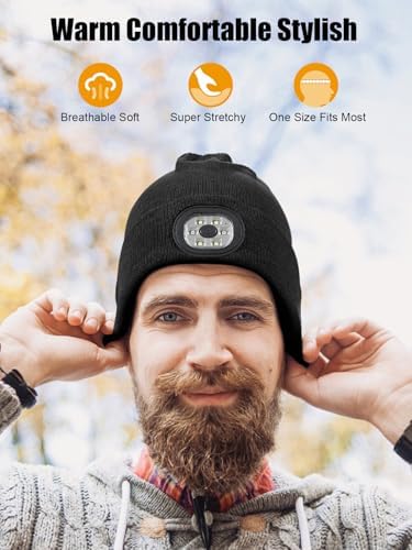 UNBON Bluetooth Beanie for Men, Bluetooth Beanie Hat with Light, Mens