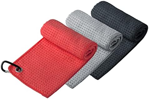 Microfiber Golf Towel, 16" x 16", Waffle Pattern with Clip, 3-Pack