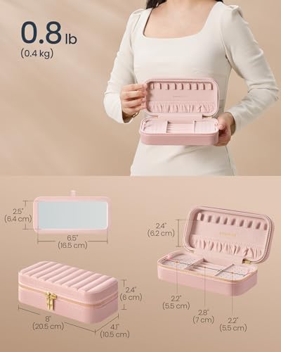 SONGMICS HOME Travel Jewelry Case, Portable Box Organizer with Mirror