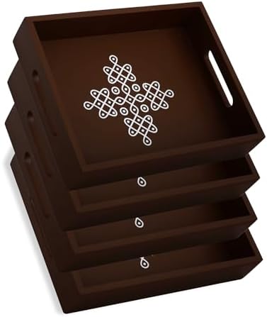 Kolam Tray Set of 4 - Wooden Indian Return Gifts for Pooja, Navratri