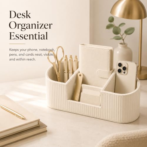 KINGFOM Faux Leather Desk Organizer, Office Desk Accessories Organizer
