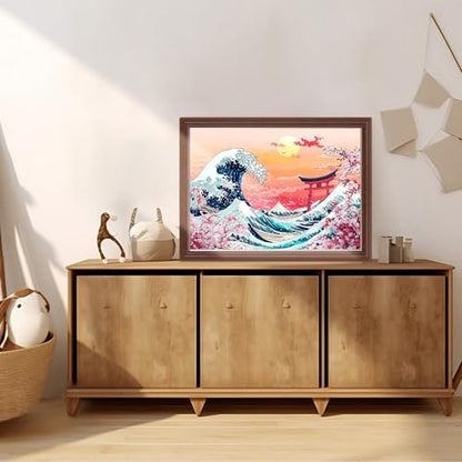 Lxmsja Cherry Blossom Diamond Art Kits for Adults, Great Wave DIY Full
