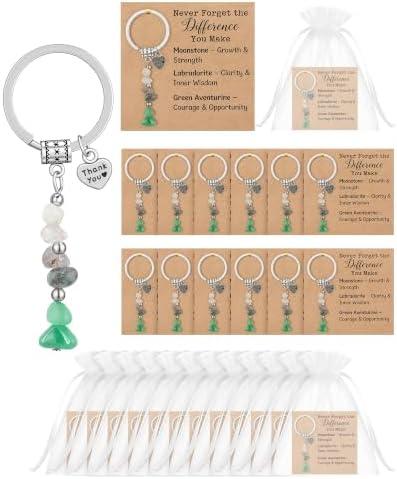 Kingdder 12 Set Appreciation Gifts Natural Crystal Thank You Keychains