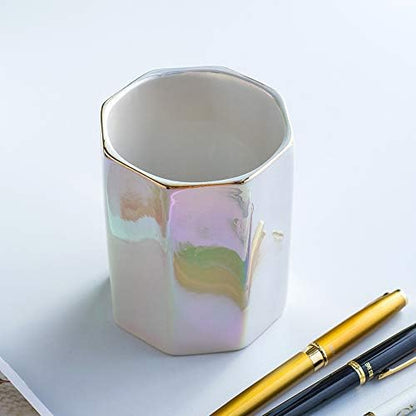 Ceramic Desk Iridescent Pen Holder Stand Cute Pencil Cup Pot Desk