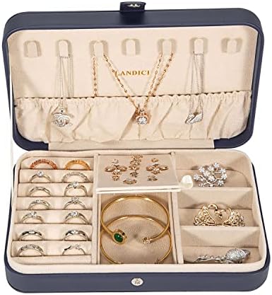 LANDICI Small Jewelry Box for Women Girls, PU Leather Travel Jewelry