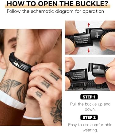 Black Cross Cuff Bracelet for Men, Philippians 4:13 Stainless Steel