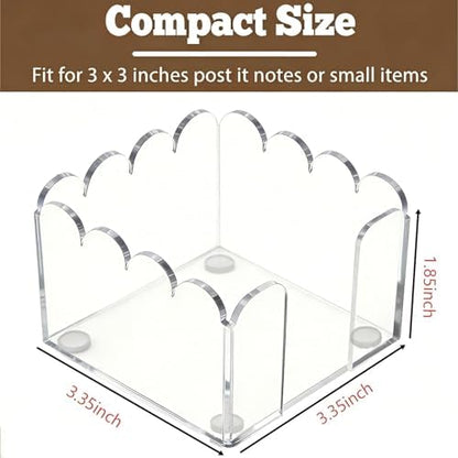 3x3 Inch Scalloped Acrylic Sticky Note Holder, Clear Cute Post It Note