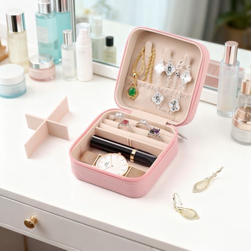 Stylish Portable Mini jewelry box, Travel jewelry organizer (black)
