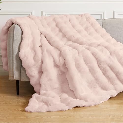 ORINOVA Pink Fluffy Double Sided Blanket for Couch Living Room Faux