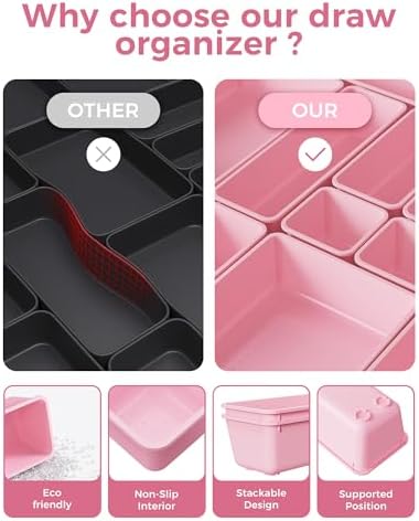BiuLeon 25 PCS Plastic Drawer Organizers Set, 4-Sizes Vanity and