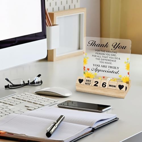 Thank You Acrylic Sign Gift - Block Calendar - Appreciation Desk Decor