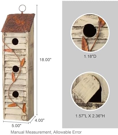 Glitzhome 18" H Hanging Birdhouse Washed White Distressed Solid Wood