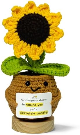 Emotional Support Crochet Sunflower - Cute Positive Desk Decor &