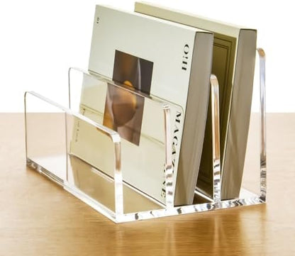 3 Compartments Clear Acrylic Mail Holder – Vertical Letter Sorter &