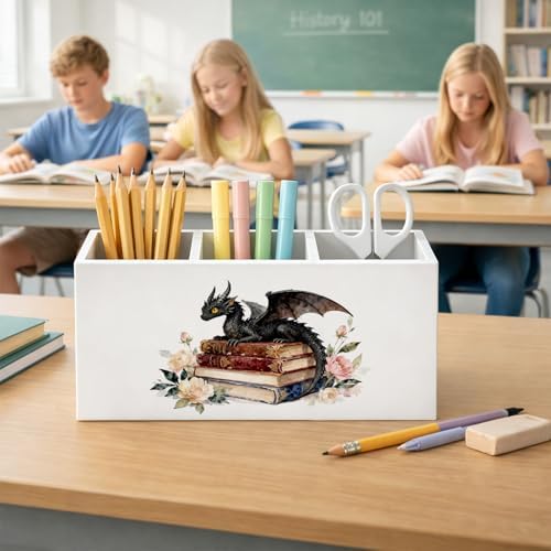 Black Dragon Floral Book Pen Holder Organizer Desk Decor, Book Lover