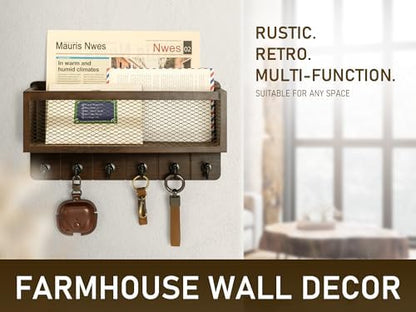 Rebee Vision Key Holder Wall Mount with 6 Hooks for Entryway, Retro
