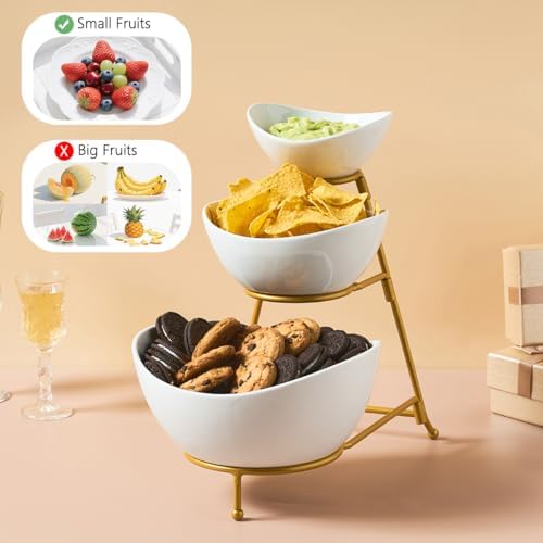 LYEOBOH 3 Tier Serving Bowls Set, Porcelain Oval Bowls with Stand for