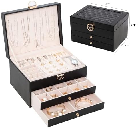 GUOER Jewelry Box for Women Girls, 3 Layers Large Jewelry Organizer
