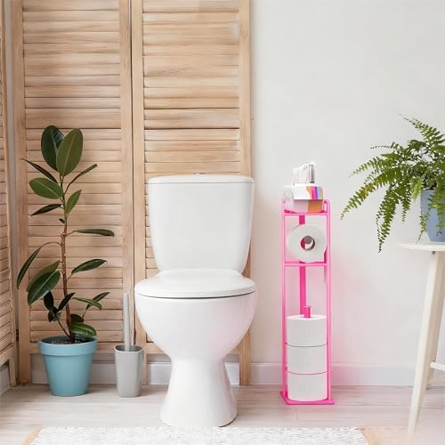 CISILY Pink Toilet Paper Holder Stand with Phone Shelf, Bathroom