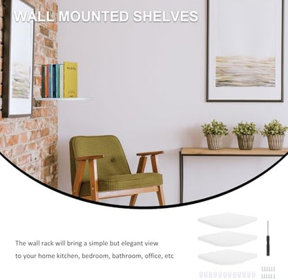 3pcs White Floating Corner Shelves Wood Wall Rack for Plants and Keys