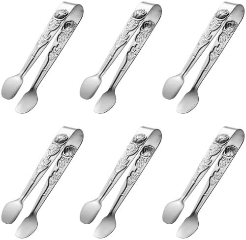 HINMAY 6PCS Mini Serving Tongs 4-Inch Small Rose Sugar Cube Tongs