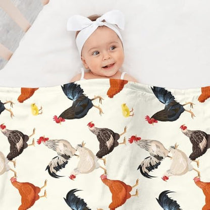 Chicken Gifts for Women, Hen Rooster Fleece Throw Blanket, 40"x60"
