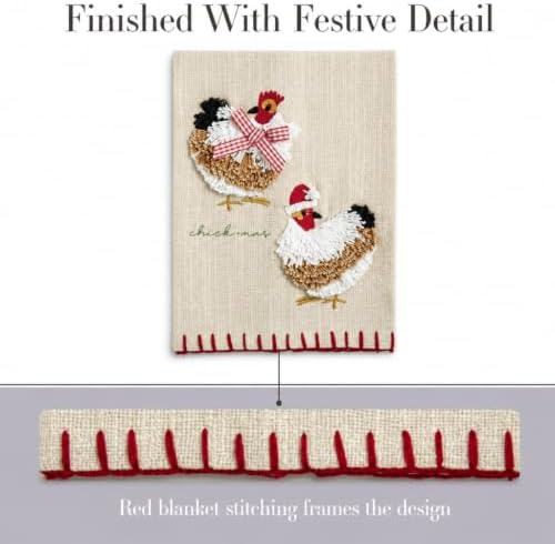 Mud Pie Chicken Embroidered Towel, Decorative Cotton Kitchen Towel