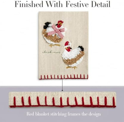 Mud Pie Chicken Embroidered Towel, Decorative Cotton Kitchen Towel