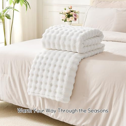 Lotus Karen 3D Bubble Fleece Blanket for Couch - Ultra Soft Fluffy