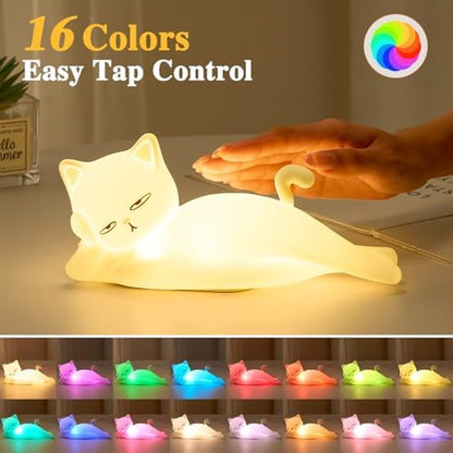 Lying Cat Lamp Funny Gifts, 16 Colors+5 Dimming+Silicone Random Stuff