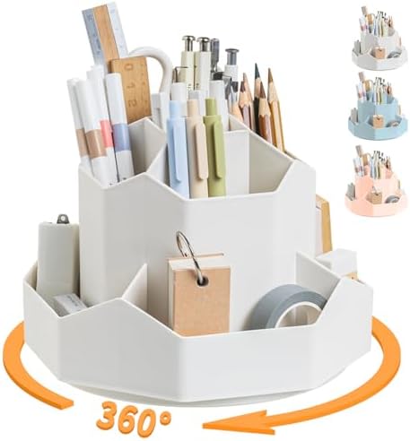 Cayxenful Pencil Pen Holder for Desk,9 Slots 360 Degree Rotating Desk