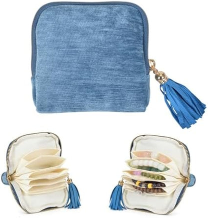 Travel Jewelry Case Small with Tassel Zipper, Soft Velvet Travel