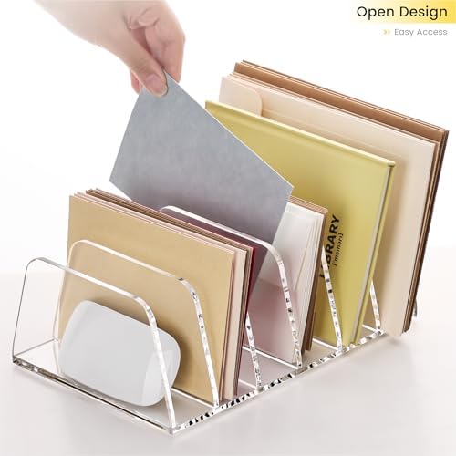 YUXUN Desk File Organizer,6-Section Acrylic Desk Organizer,Vertical