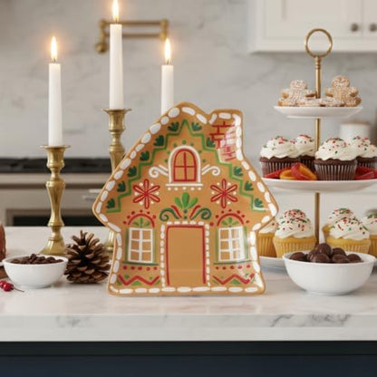 UP Gingerbread House Shaped Holiday Serving Platter, BPA-Free Melamine