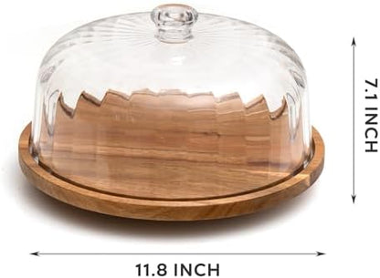 Cake Stand with Lid, Rotating Cake Holder with Dome, Wood Lazy Susan