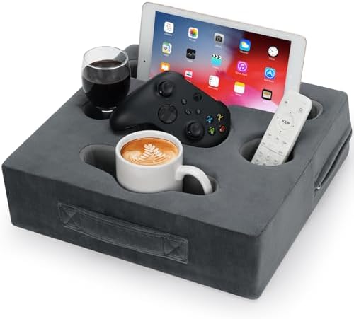 Couch Cup Holder Pillow, Sofa Drink Cup Holder Cozy Budd, Grey