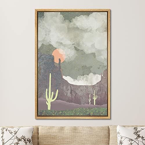 SIGNFORD Framed Canvas Print Wall Art Cloudy Desert Landscape with