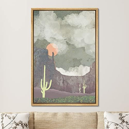 SIGNFORD Framed Canvas Print Wall Art Cloudy Desert Landscape with