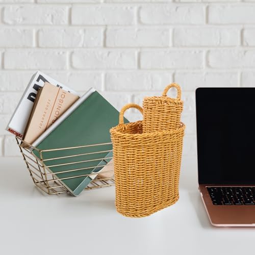 2pcs Hanging Storage Basket with Handle, PP Woven Design