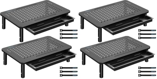 BONTEC 4 Pack Adjustable Monitor Stand Riser with Drawer, Supports