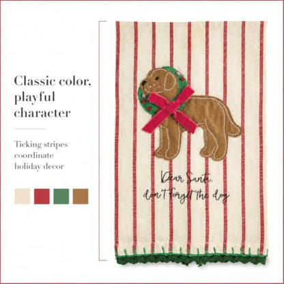 Mud Pie Dear Santa Embroider Dog Decorative Bar Towel, Decorative