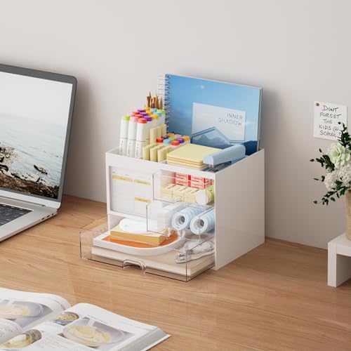 Marbrasse Desk Organizer with 3 Drawer, Multi-Functional Pencil Pen