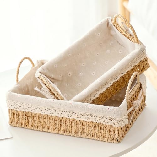 GIB Small Wicker Woven Storage Baskets for Organizing with Handle and