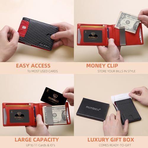RUNBOX Slim Money Clip Wallet for Men, RFID Blocking Bifold, Front