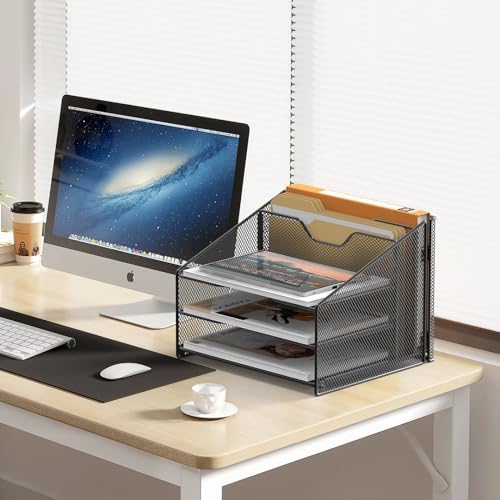 Samstar Desk File Organizer, Mesh Letter File Folder Holder with 3