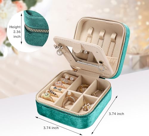 Plush Velvet Travel Jewelry Box for Women & Girls - Small Portable