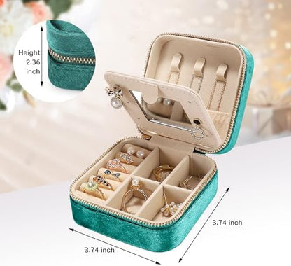 Plush Velvet Travel Jewelry Box for Women & Girls - Small Portable