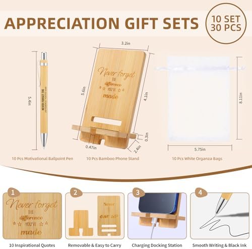 30 Pcs Employee Appreciation Gifts Bulk, 10 Wooden Phone Stands, 10